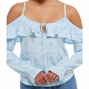 NWT Disney Cinderella Elegant Blue Off-Shoulder Blouse Size 2X Romantic Flowy